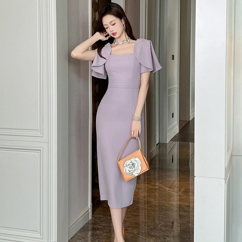 タイトドレス タイトワンピース 姫系ドレス パーティードレス セクシーワンピース フォーマル ミディアム丈 大人 デザイン感 おしゃれ 上品 お呼ばれ 韓国ファッション 入園式 卒業式 結婚式 披露宴