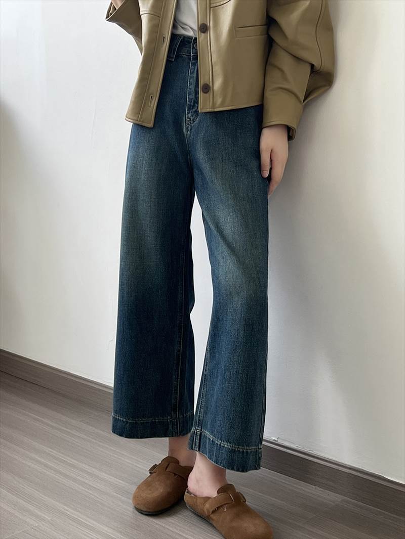 ボトムス レディース アンクルデニムパンツ ワイドジーンズ ジーパン Gパン ポケット ストレート ハイウエスト シンプル カジュアル おしゃれ お洒落 こなれ感 ラフ ボーイッシュ メンズライク こ