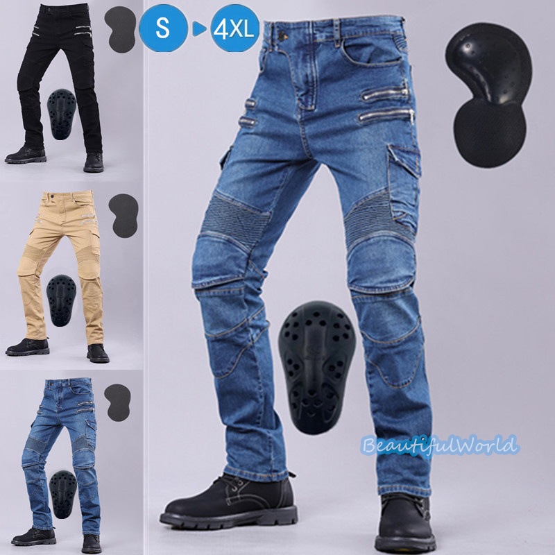 バイクパンツ メンズ ライダーパンツ バイクウェア オートバイ プロテクター付き ジーンズ デニム 転倒防護 膝当て 耐久 耐衝撃 膝パッド レーシングパンツ/24mtckz22