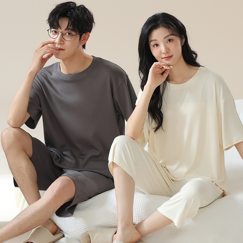 モーダルカップルパジャマレディース夏半袖新スタイルワンメンズワンレディースアイスシルク薄手夏ホームウェアセット 5,082円