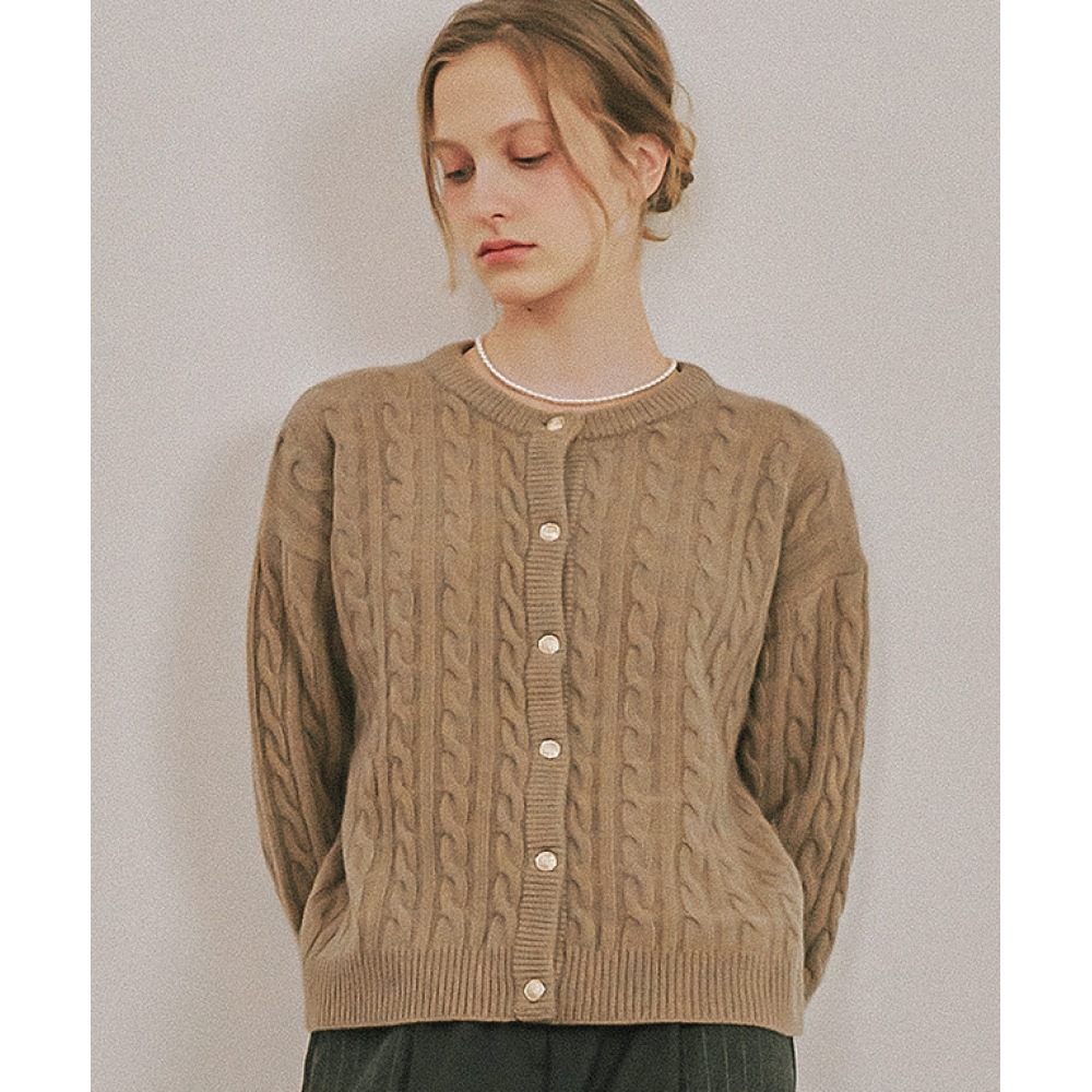 RONRON ラクーンケーブルニットカーディガン ブラウン