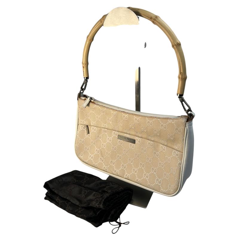 GUCCI グッチ バンブー GGキャンバス ハンドバッグ ホワイト A-12275
