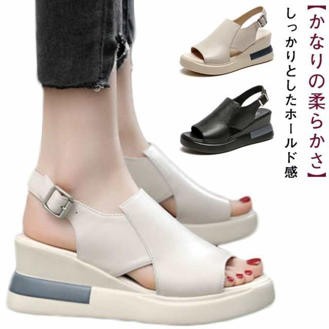 美脚 サンダル レディース 春 サンダル 歩きやすい 通気性 ウェッジソール サンダル 厚底 ヒール 仕事 履きやすい 靴 バックバンド ナチ