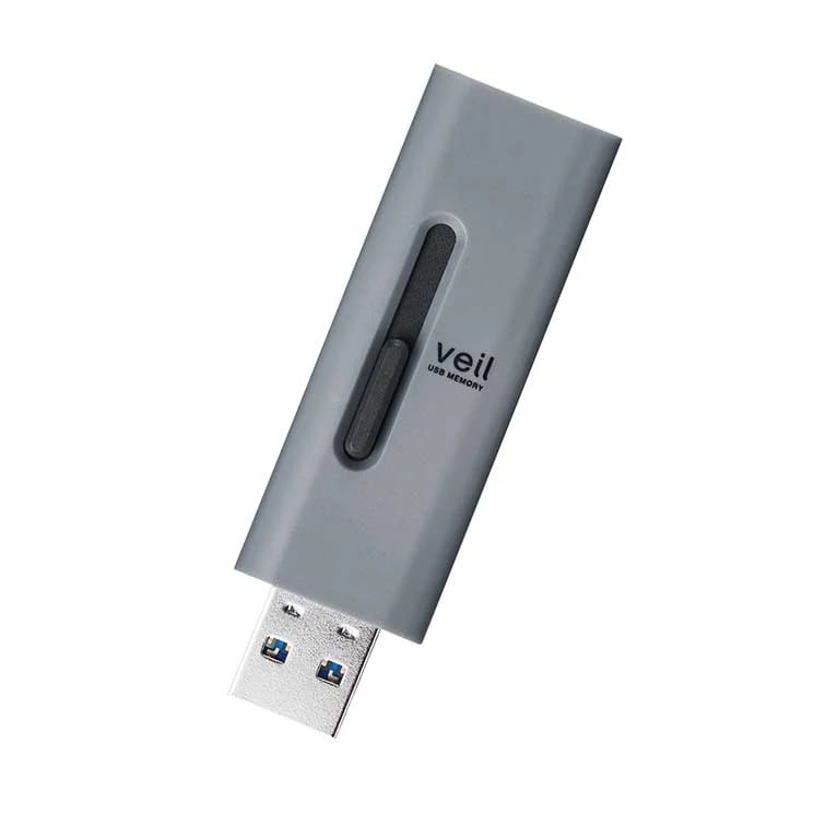 USBメモリ 128GB USB3.2(Gen1) 高速データ転送 スライド式 キャップなし ストラップホール付 グレー