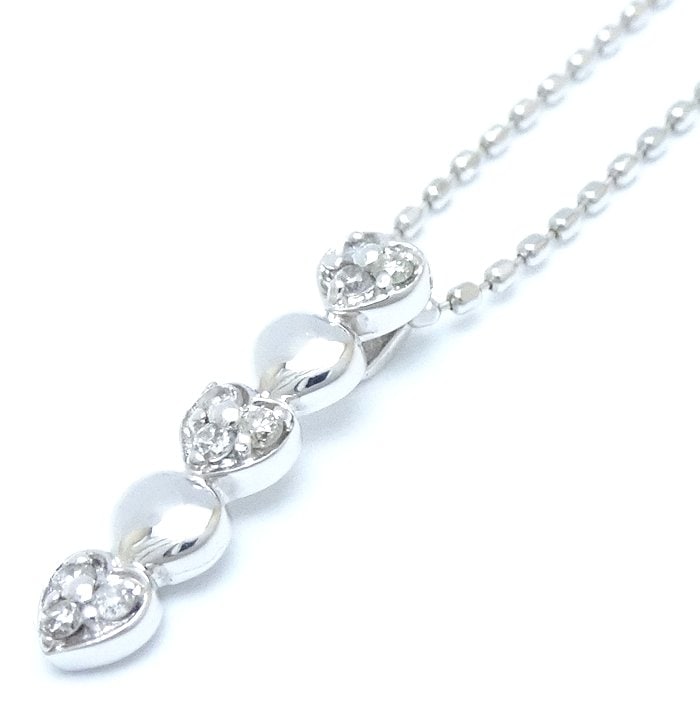 ハートモチーフ ネックレス ダイヤモンド0.04ct K10WG ホワイトゴールド/75742【中古】