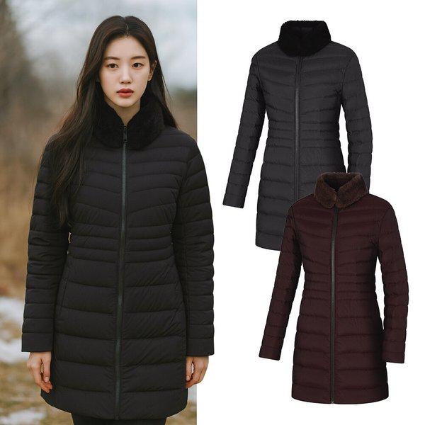 女性冬ファー取り外し可能ダックポリ登山ロングパディングジャケットKSC683UJ5W