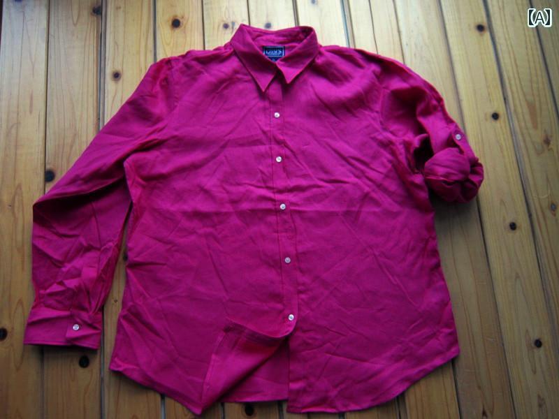 レディース　　シャツ　トップス アメリカン リネン レディースシャツ ミドル 丈 花 冠 刺繍 ロゴ ラウンド ヘム 長袖 マルチ カラー ツーウェイ スリーブ