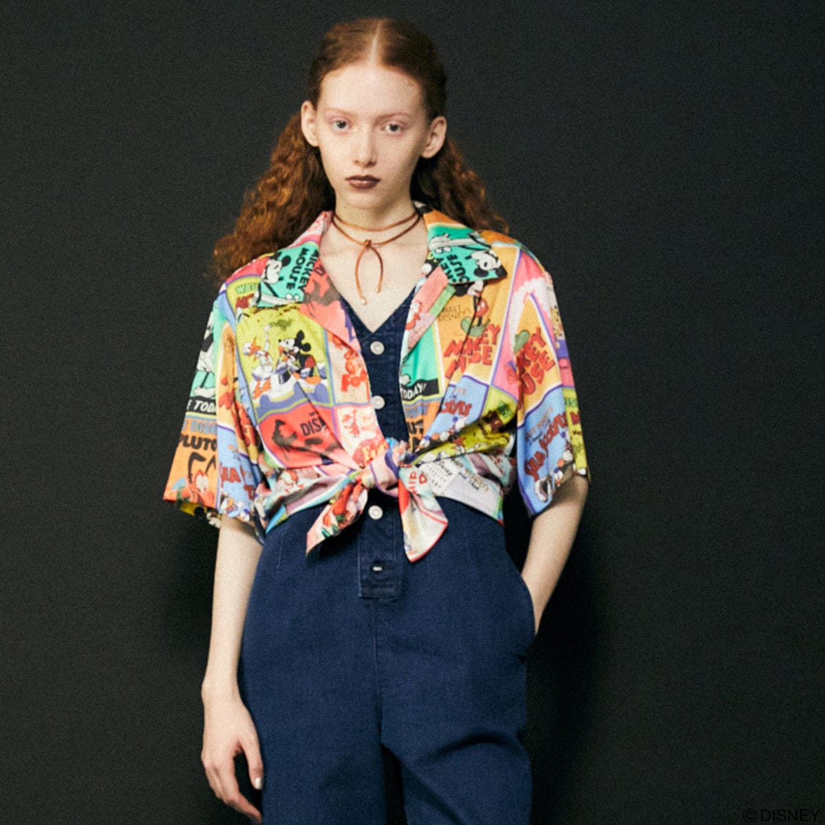 Moussy夏協力金ミッキープリント襟付きシャツ010fsy30-0020