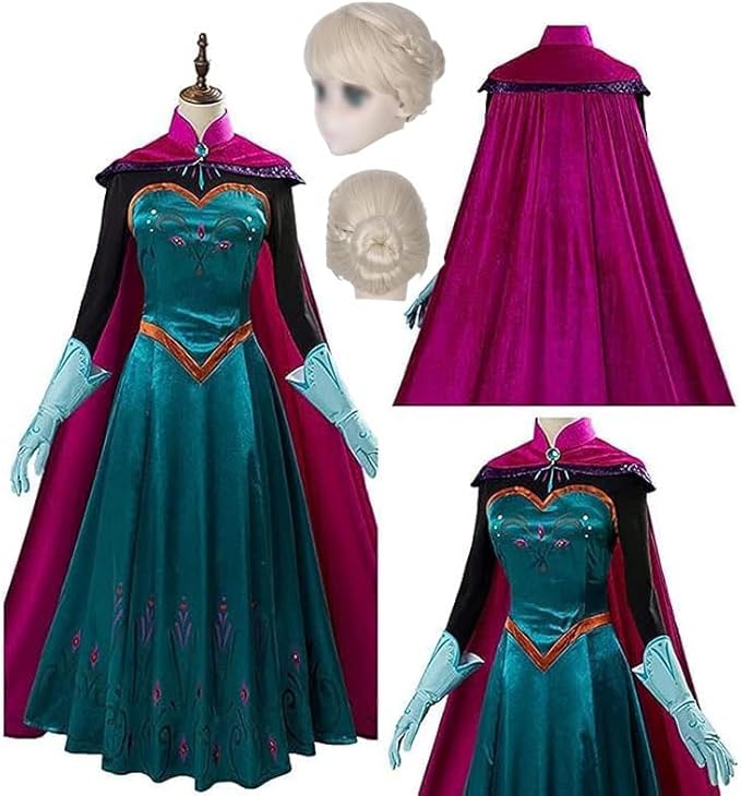 即納 エルサ ドレス 大人 アナと雪の女王2 Elsa コスプレ衣装 クリスマス セット パーティー 宴会 ４点　黒いインナー＋ワンピース＋マント＋手袋