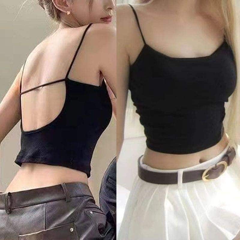 1つ買うと1つ 3日以内に出荷 カップ付きインナー ギャル ショート丈 タンクトップ ノースリーブ 背中見せ トップス