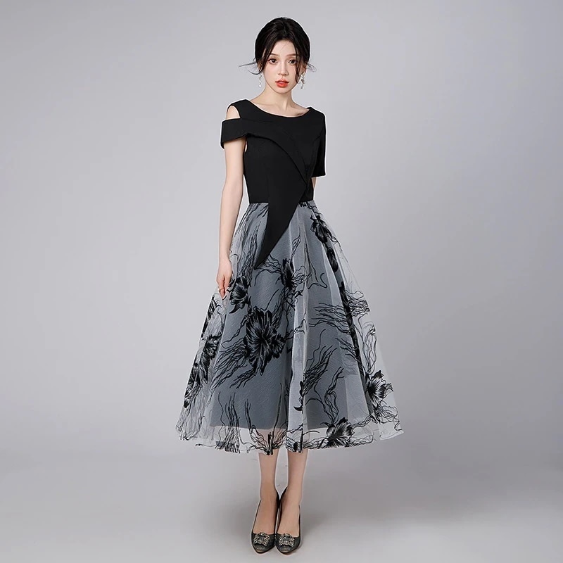 レース イブニングドレス 半袖 小柄 ワンピース パーティードレス キャバ 着痩せ 大人 同窓会 披露宴 卒業式 結婚式 演奏会 ウェディング 二次会 発表会