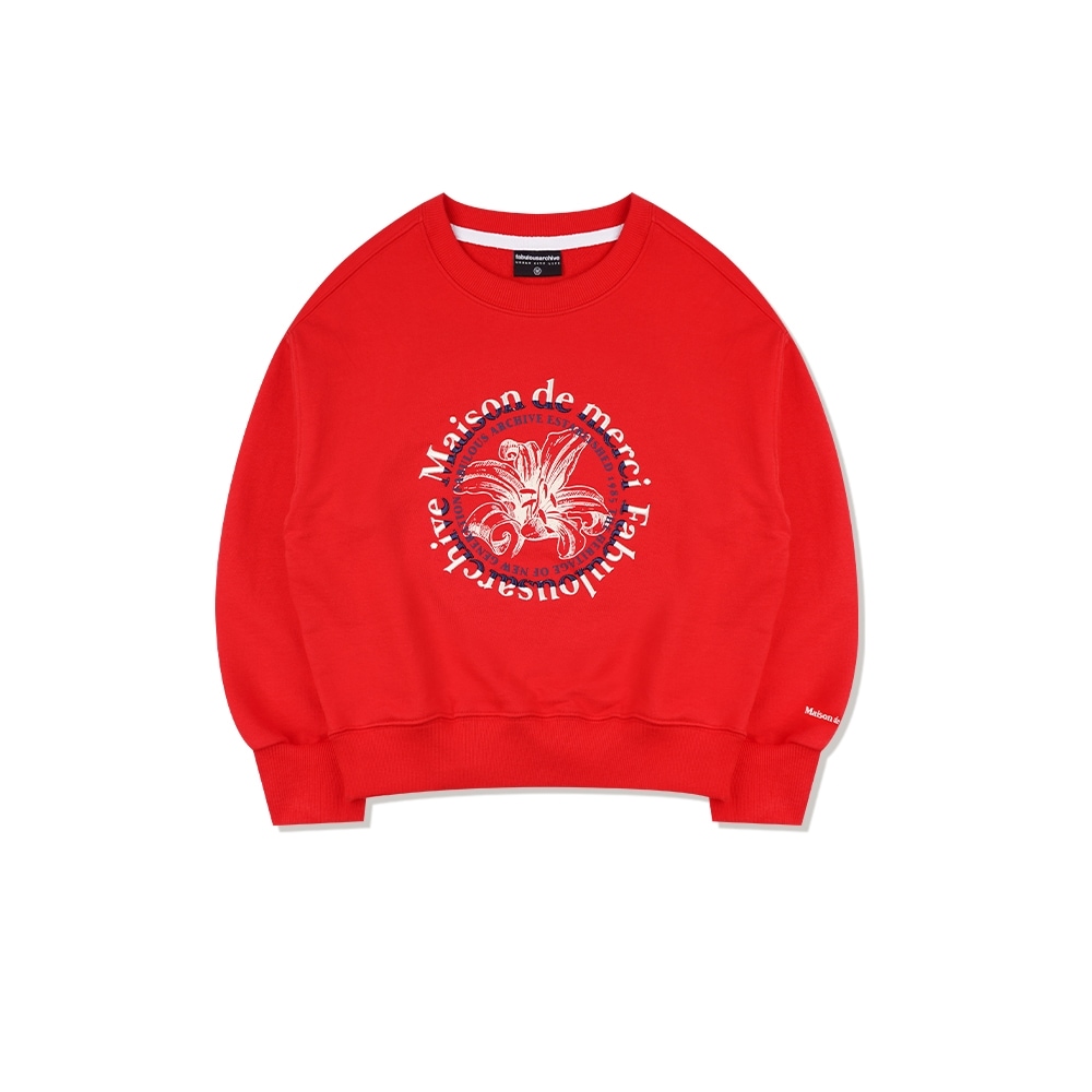 FABULOUS ARCHIVE 女性用クロップサークルロゴエンボス加工ルリースヘビーテリースウェットシャツレッド (FCD3TS701W)