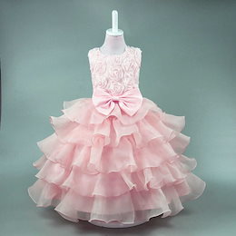 Child 子供用ドレス 姫様ワンピース ばらの蝶結び 女の子ウエディングドレス ボサボサの長ワンピース 小司会者 模範服 韓版甘い可愛らしい結婚こんれい小花童 Girlワンピース 景品付きQXR31