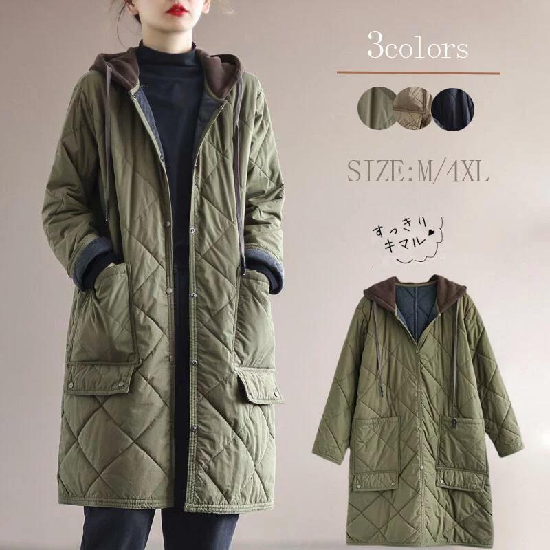 冬限定 としても使える 中綿コート ノーカラー キルティングコートレディース アウター 上着 ジャケット ダウン 長袖 中綿 防寒 ゆったり大きいサイズ 秋 冬 サ