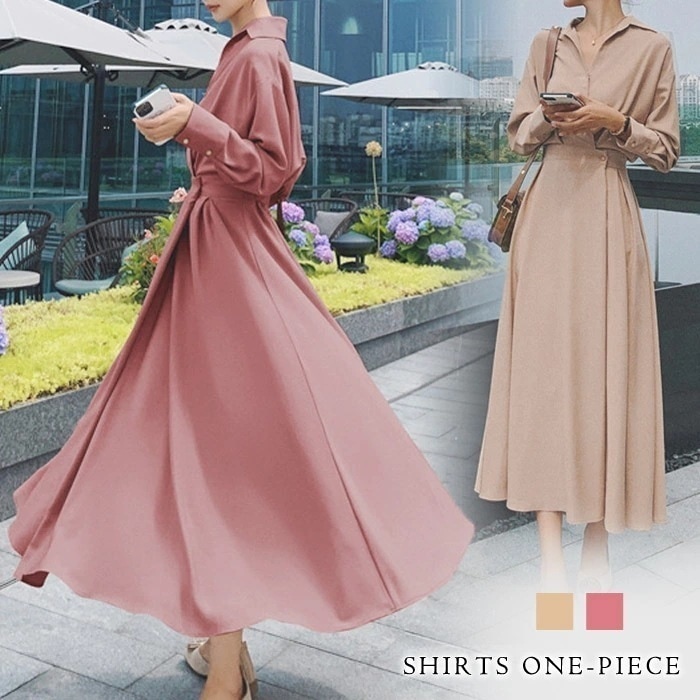 【急速出荷】ワンピース レディース 秋 冬 秋冬 シャツワンピ ロング Aラインワンピ Aライン ワンピ 無地 シャツワンピース 長袖 ミモレ丈ワンピ ロングワンピース カジュアル きれいめ 体型カバ 5,228円