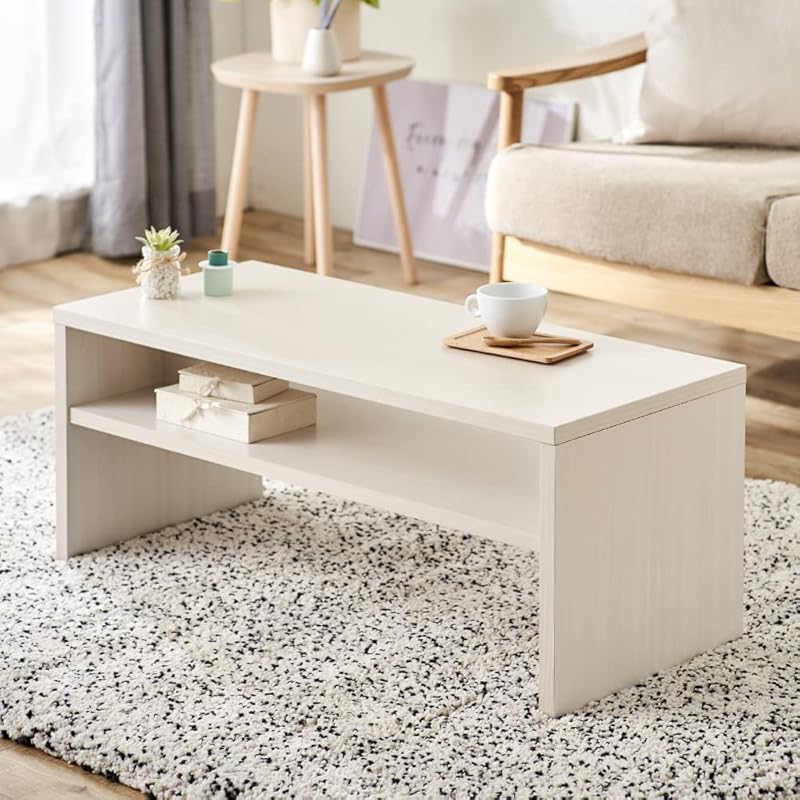 リビングテーブル テーブル デスク センターテーブル ローテーブル 収納 棚付き LTB-890W オフホワイト