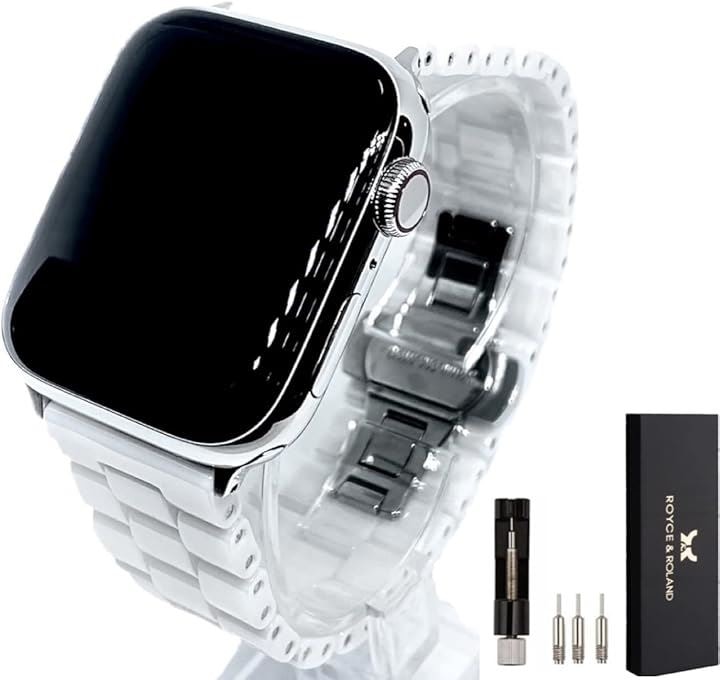 互換品 セラミック バンド Series 10/9/8/7/6/5/4/SE Ultra 3/2/1 対応 交換用 ベルト(ホワイト, 44mm 45mm 46mm 49mm)