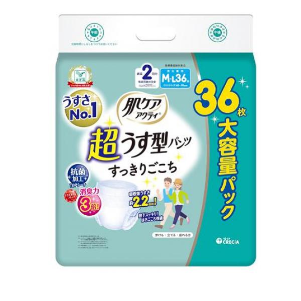 肌ケア アクティ 超うす型パンツ すっきりごこち 2回分吸収 M～L 大容量パック 36枚入