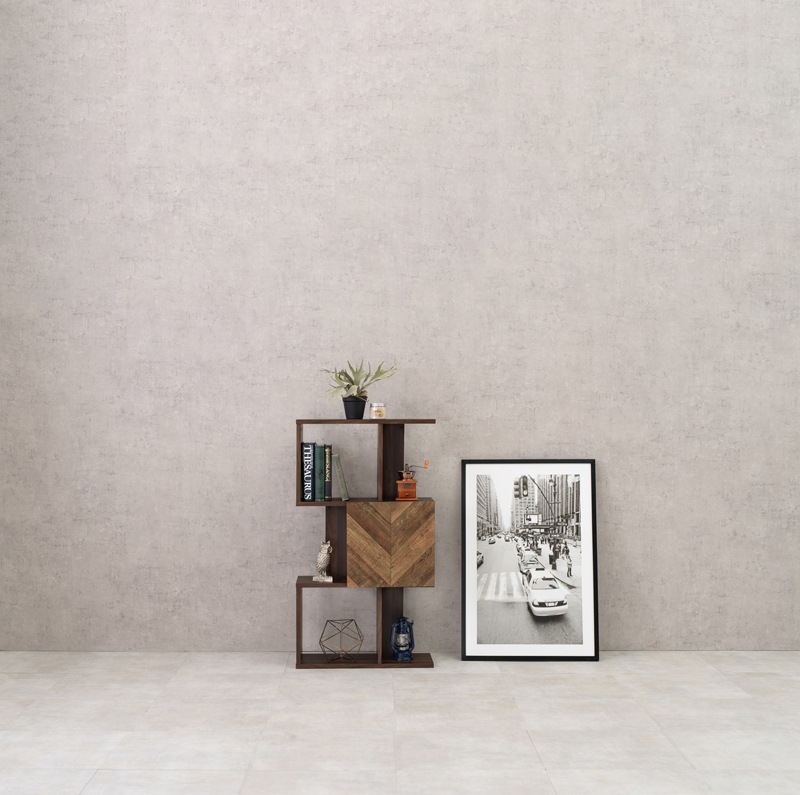 ラック 棚 扉付き 木目柄 木製 おしゃれ 北欧モダン ヘリンボーン ブラウン シェルフ キャビネット 幅59cm