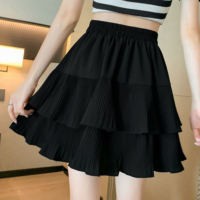 【1つ買うと10つ無料】2025年春と夏の女性のための白いフリルのプリーツスカートハイウエストドリングケーキショートスカートのふわふわスカート