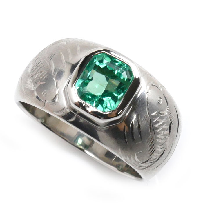 Pt900プラチナ エメラルド リング・指輪 エメラルド2.06ct 21号 22.3g 鯉 メンズ 中古