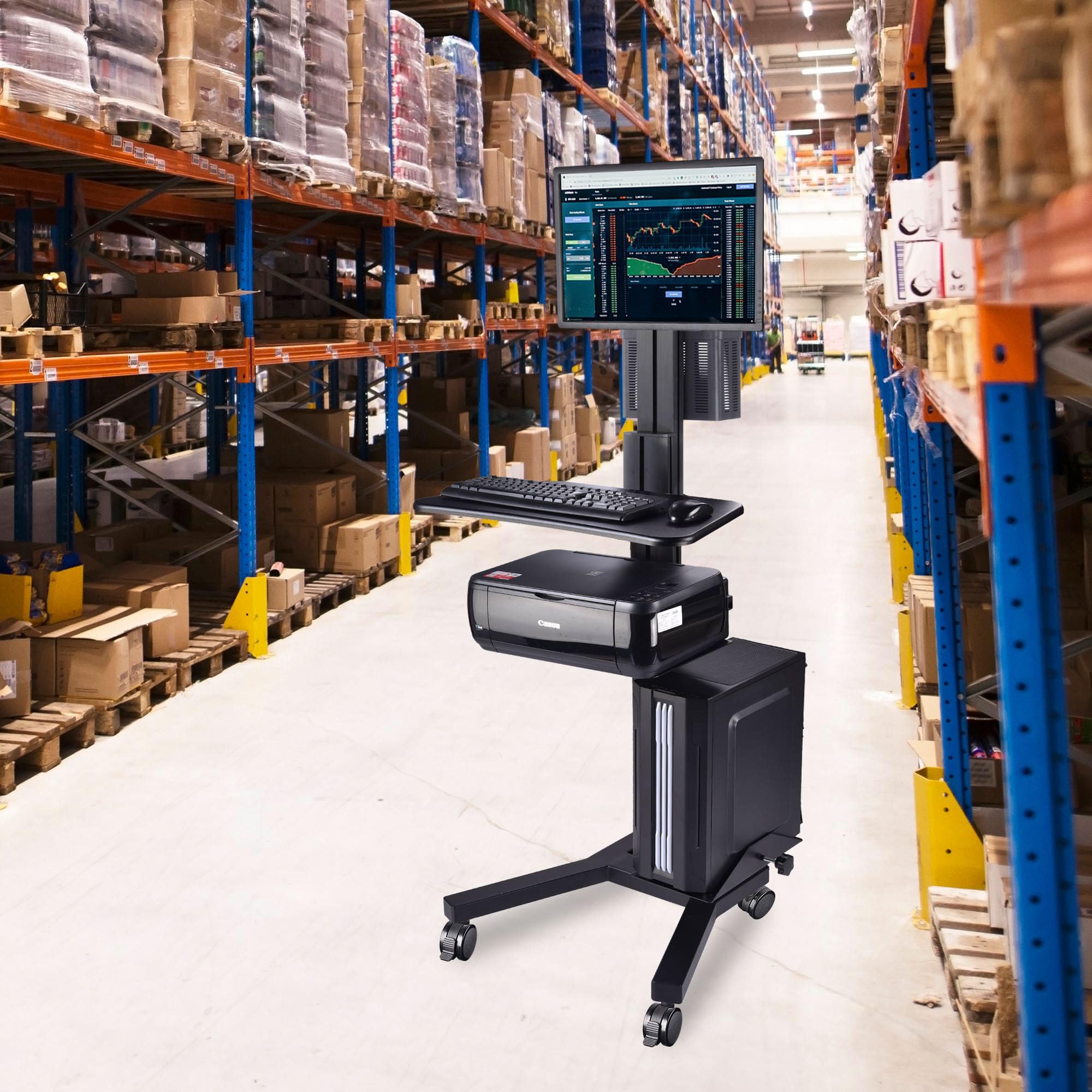 昇降デスク パソコンデスク 机 PCデスク モニターアーム付き 10~32インチ対応 高さ調整 移動式 スタンディングデスク キーボードトレイ プリンタ CPUスタンド ホイール付 27208 31,590円