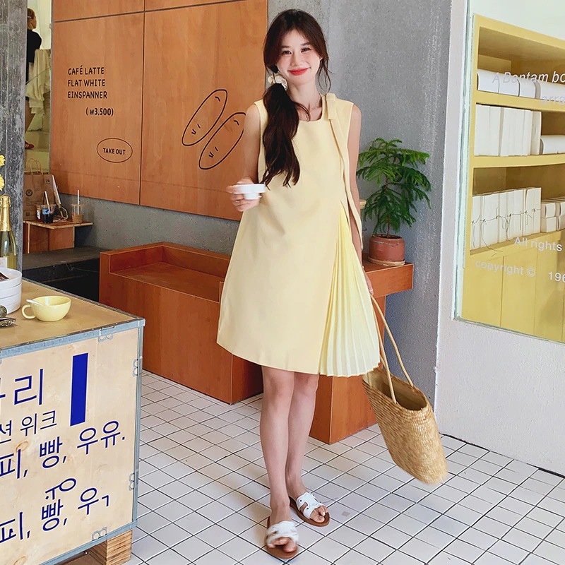 実際のファッションスプライシングドレス2024サマードレス小さな弓Aラインノースリーブニッチオープンドレス 5,604円