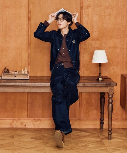 SATUR公式 RIIZEPICK! デニム Velvet wide curved denim pants indigo