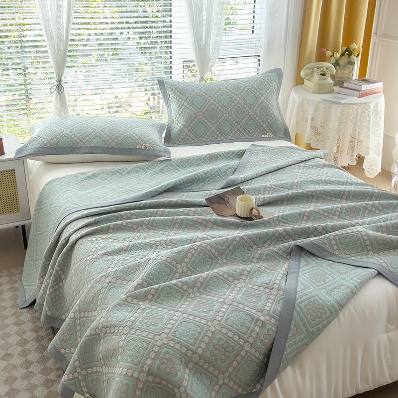 2024 新しい綿サマーキルト三層先染めジャカードタオルキルトブランケット大型ベッドカバーサマーキルト空調キルト