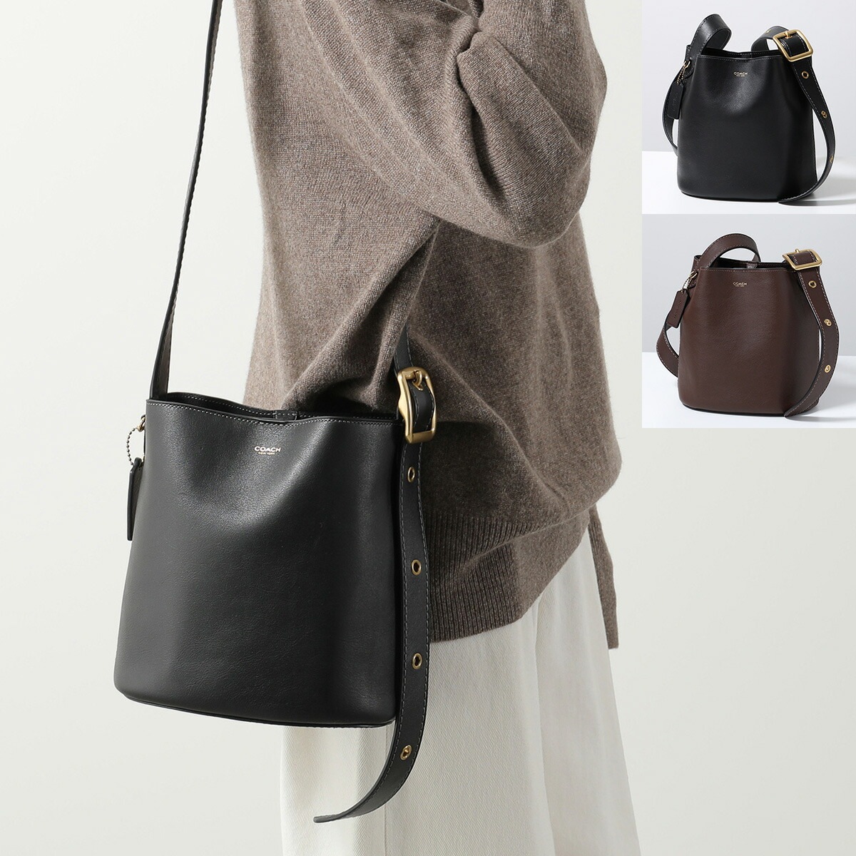 COACH コーチ ショルダーバッグ BLEECKER BUCKET 21 ブリーカー CCX07 レディース バケットバッグ グレインレザー ロゴ 鞄 カラー2色