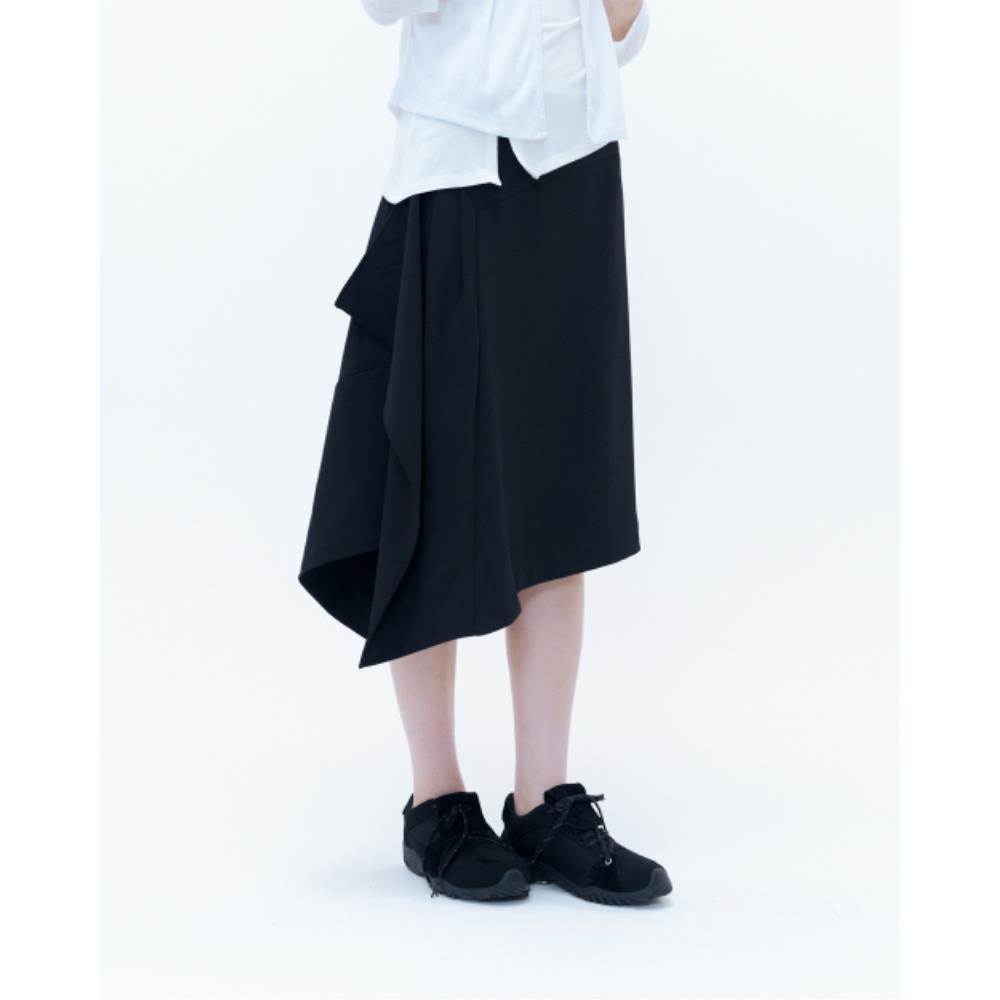 MISEKI SEOUL Side pleats gathered midi skirt BLACK MSK25