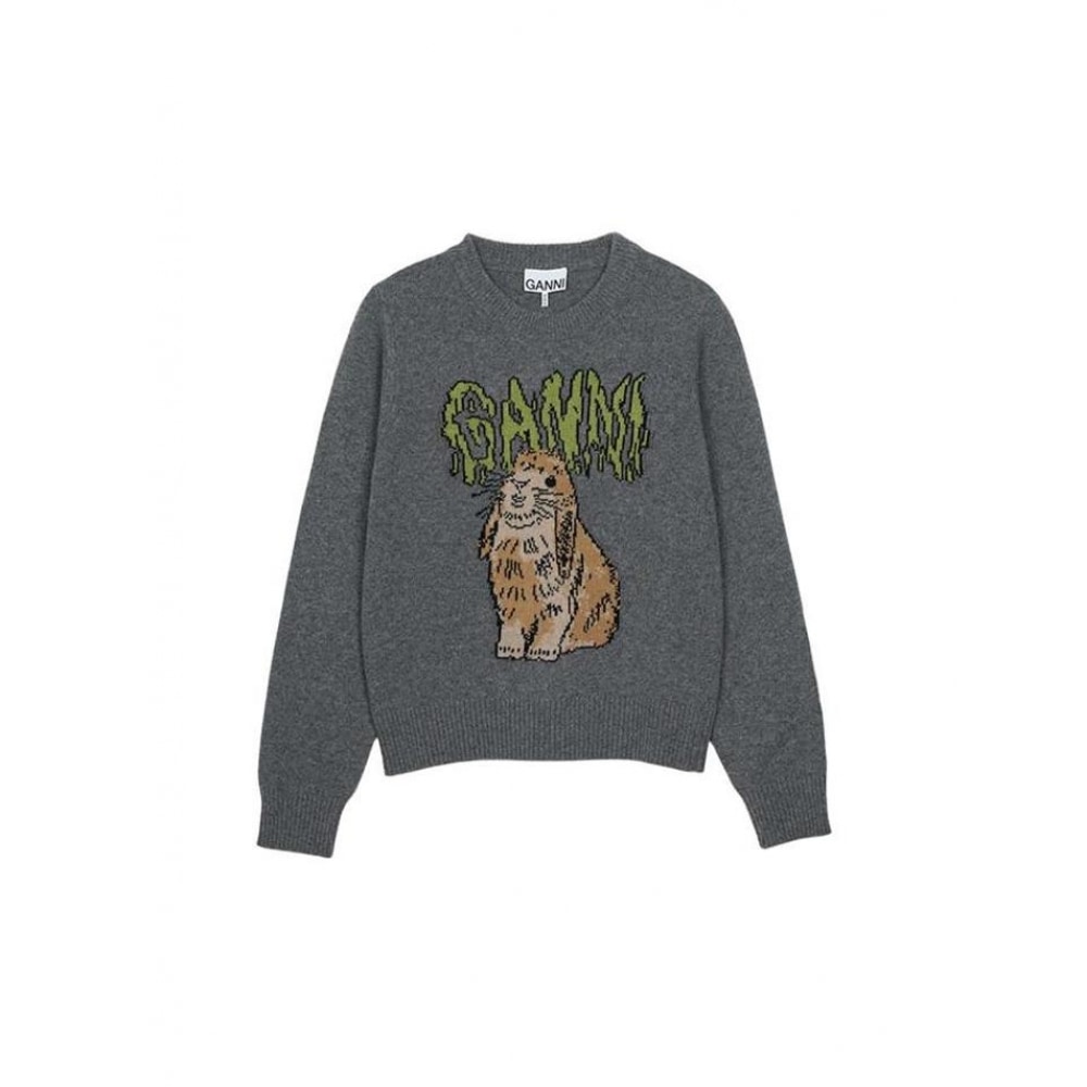 GANI 女性用グラフィックウールミックスバニークルーネックニットフロストグレー K2502-523