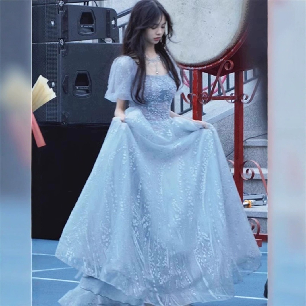 【2枚購入で 3oo円OFF】ブルーガーゼドレスドレス2025シニアセンス学生デイ大人の卒業式アート試験ホストドレス