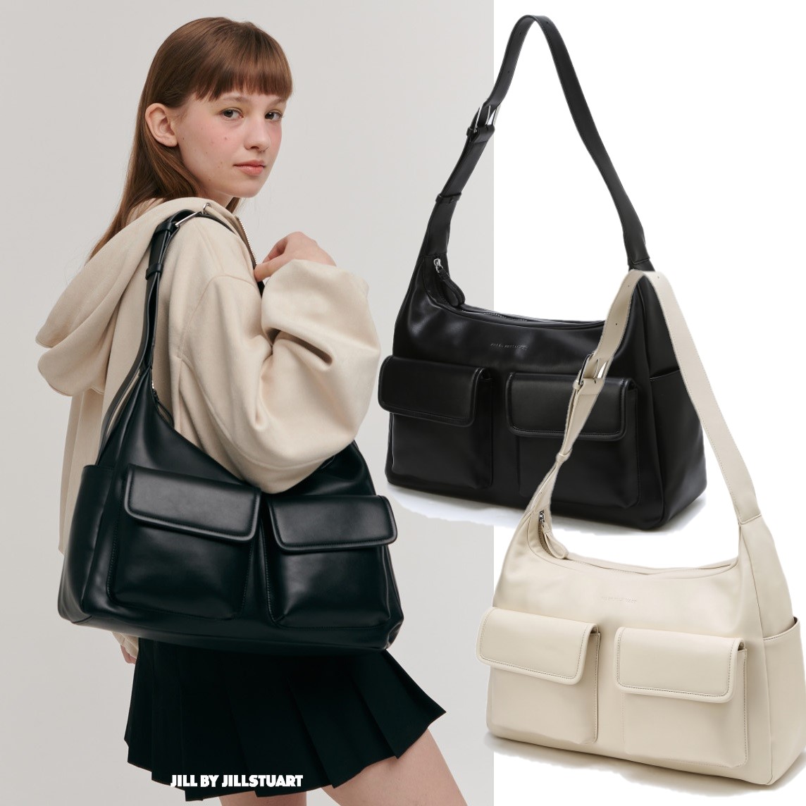 [JILLSTUART]韓国ファッション[ジェイミー]ツーポケットラージクロスバッグ - 2color
