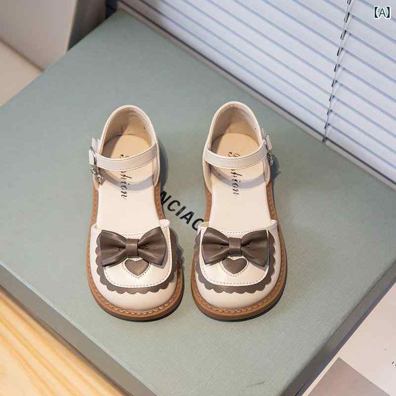 キッズ ジュニア シューズ 靴 レザー サンダル 英国風 女の子 トゥキャップ レトロ プリンセス 子供 ソフトソール 滑りにくい