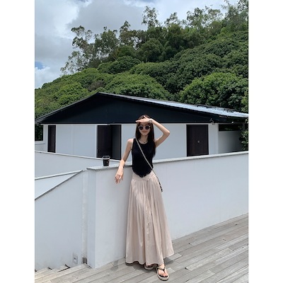 デザイン:ハイウエストスカート女性の夏のハイエンドドレープ傘スカート細い気質Aラインロングスカート