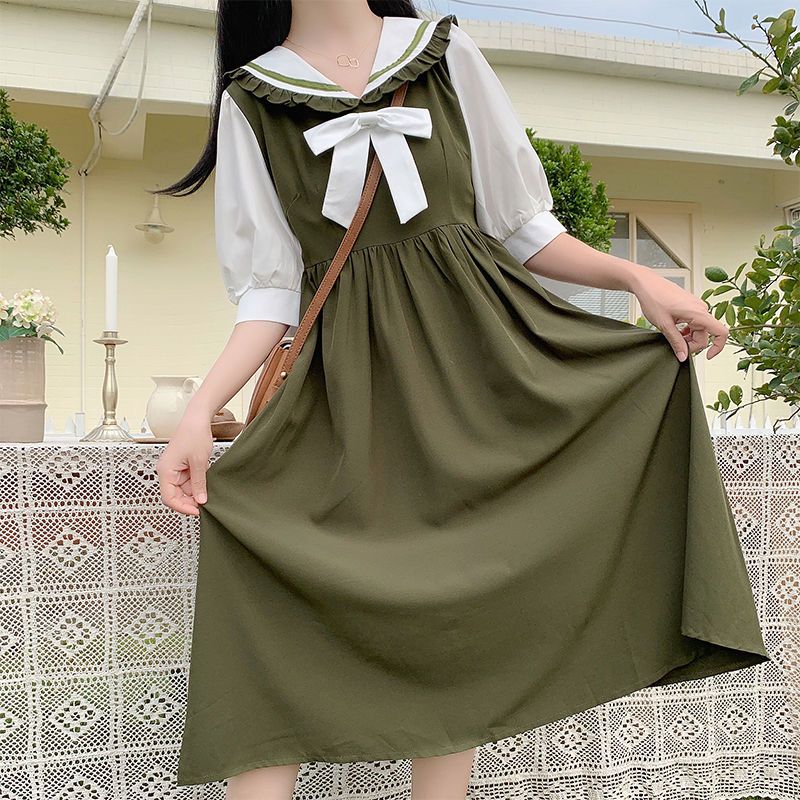 海軍ネック半袖少女夏服新型中学高校生学院風日系森系JKスカート ニット 冬の
