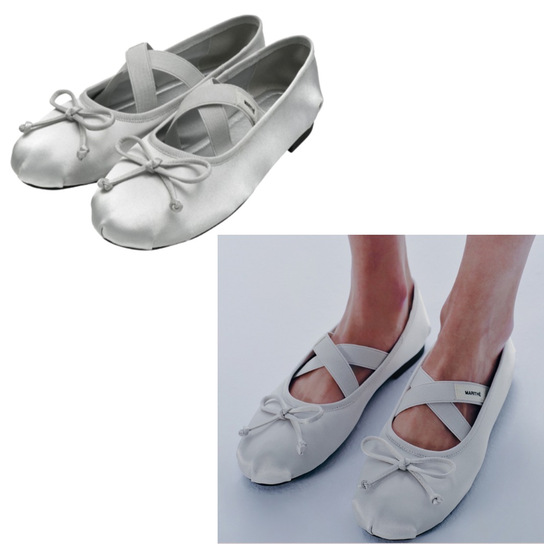 [New] W CROSS BANDING RIBBON FLAT SHOES silver