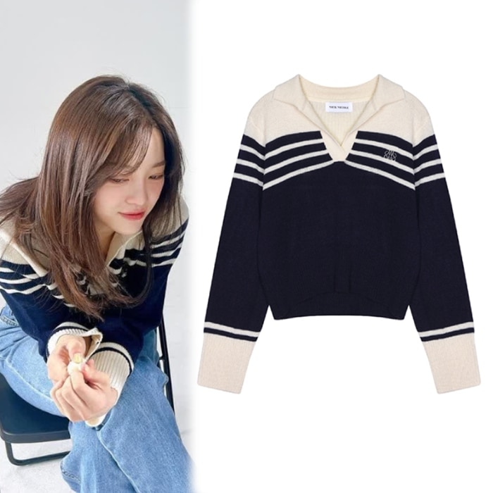 【キムセジョン着用】CLASSIC OPEN COLLAR KNIT NAVY