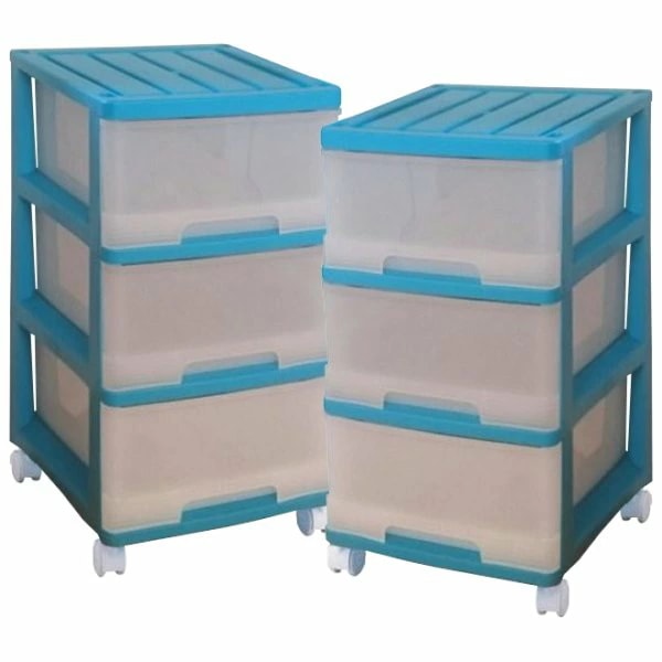 完成品 収納ケース プラスチック 引き出し 深型 3段 2個組 おしゃれ ターコイズグリーン