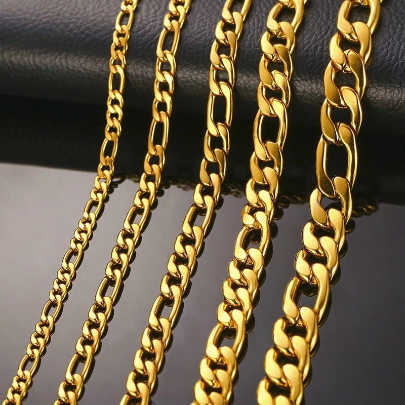 ゴールドフィガロチェーン ネックレス 太さ7サイズ 金色 太い 細い 男性 女性 プレゼント 喜平