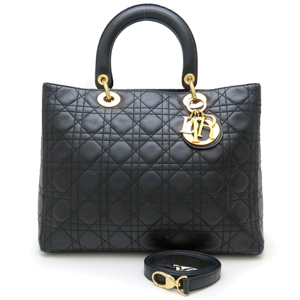 レディディオール ハンドバッグ 2WAY ラムスキン ブラック/352310【中古】