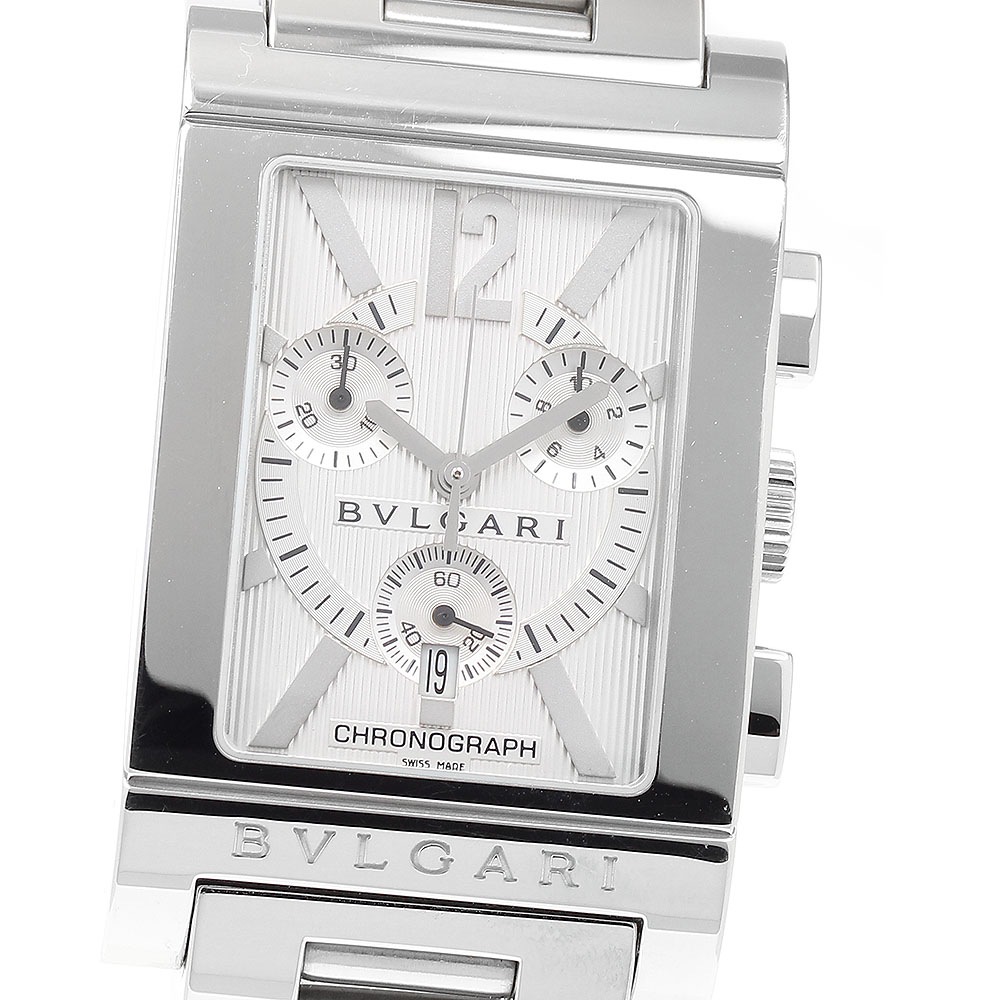 ブルガリ BVLGARI RTC49S レッタンゴロ デイト クロノグラフ クォーツ メンズ 良品 箱・保証書付き_894153【中古】