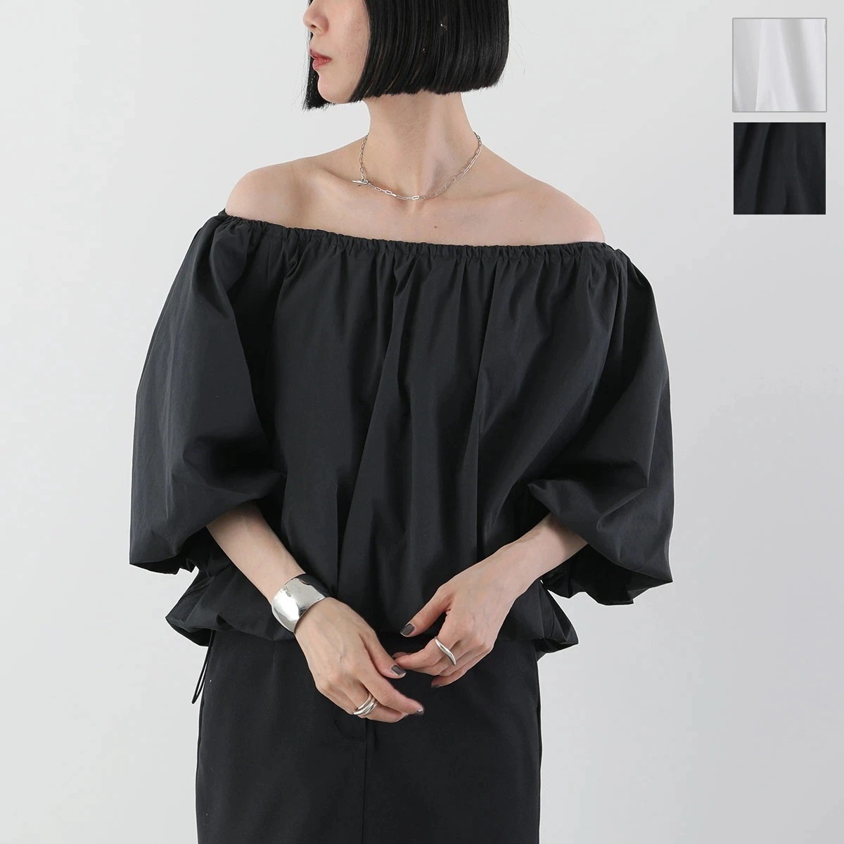 IHATOV イーハトーブ ブラウス Balloon blouse IH06-7P-73207 レディース バルーン オフショル コットン シャツ 五分袖 カラー2色 【mega】 15,584円