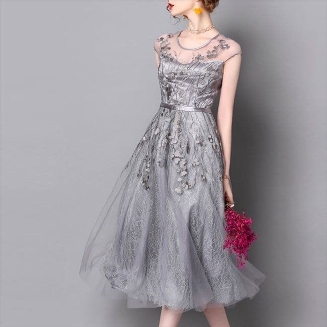 パーティードレス レディース グレー 花柄 マキシ ワンピース ワンピ 結婚式 パーティ 成人式 社 4,279円