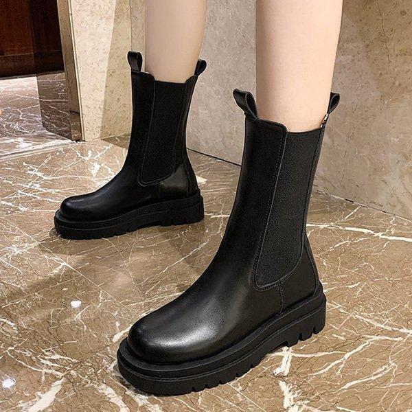 団体購入8点セット品質いいな品サイドゴアブーツミドルロングブーツレザー厚底黒　靴革レディース