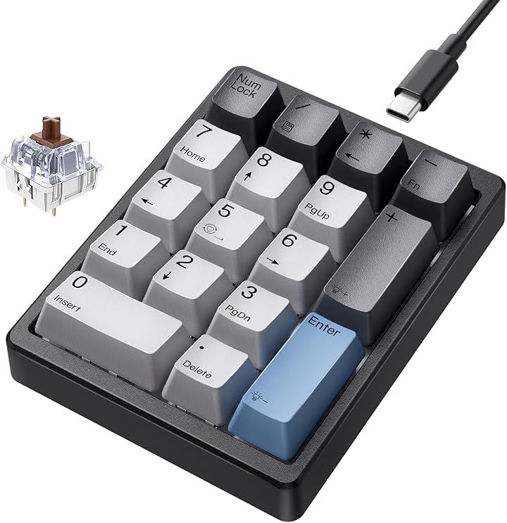 メカニカルナンバーパッド ホットスワップ可能 テンキー 有線 USB 17キー キーパッド ホワイト バックライトテンキー PBTキーキャップ付き ノートパソコン(ブラック)