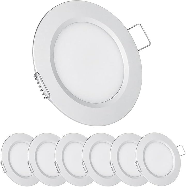 acegoo RV ボート 船舶用 キャンピングカー 埋め込み型天井ライト 6個パック スーパースリム LEDパネルライト DC 12V 3W( ウォームホワイト（シルバー仕上げ）)