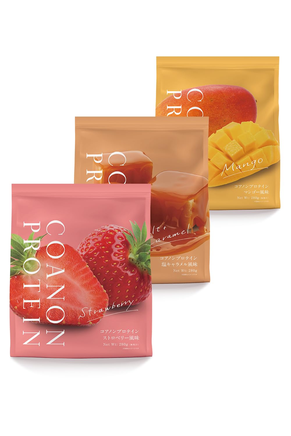 COANON プロテイン 3個セット ホエイプロテイン ソイプロテイン マルチプロテイン 女性 塩キャラメル風味 ストロベリー風味 マンゴー風味