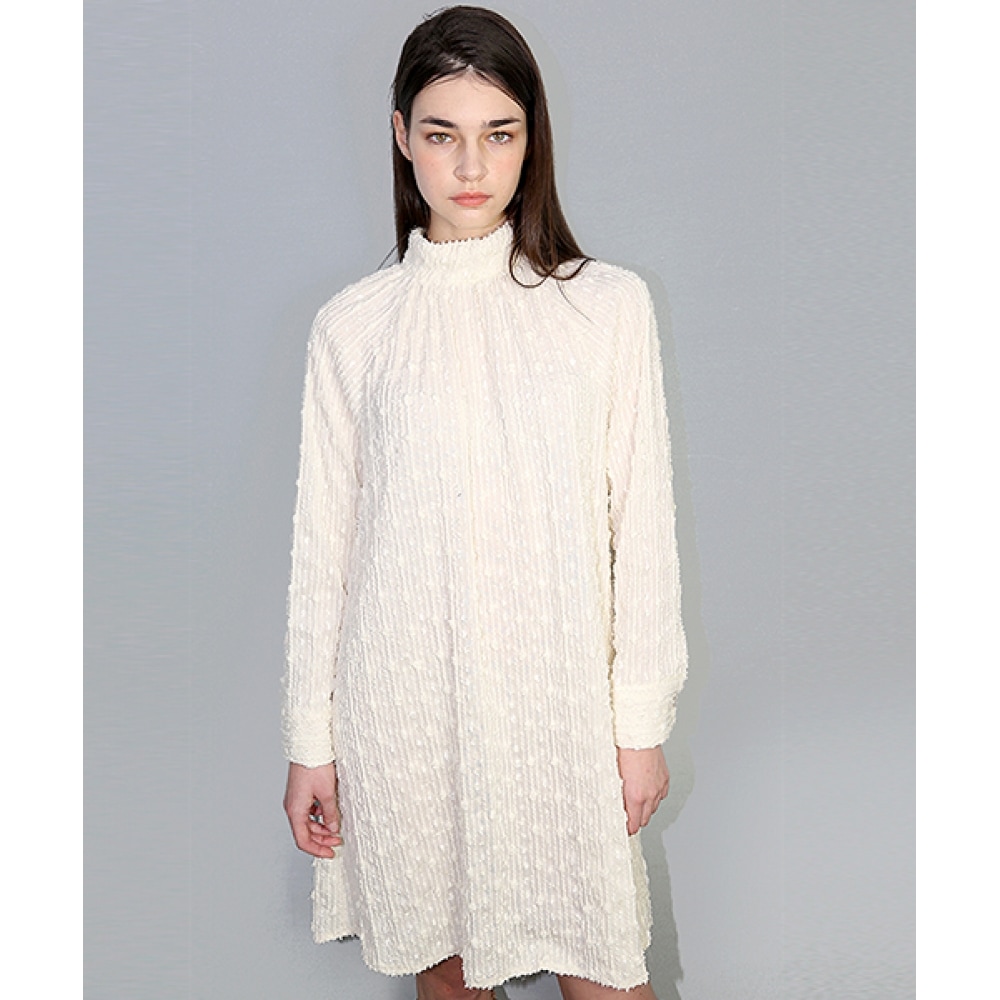 DAMAGE MNEMONICタートルネックグリッターアイボリーワンピース_Turtleneck Glitter Ivory OP